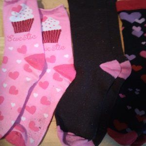 3 Pair Girl's Valentine's Day Socks Pink Red Heart Cupcake